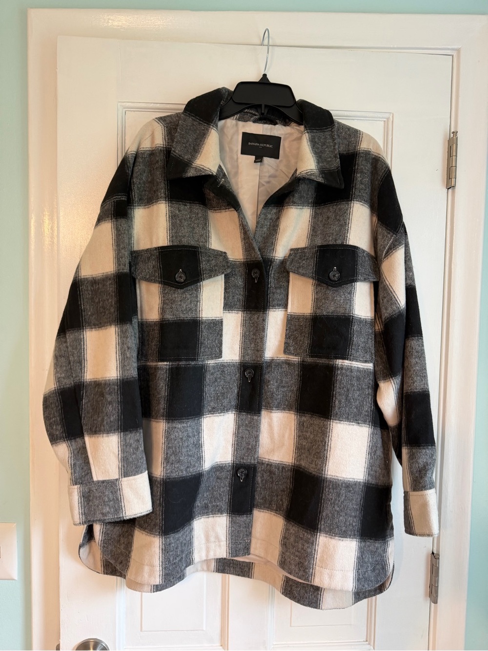 Banana Republic Black and Cream Plaid Utility Jacket